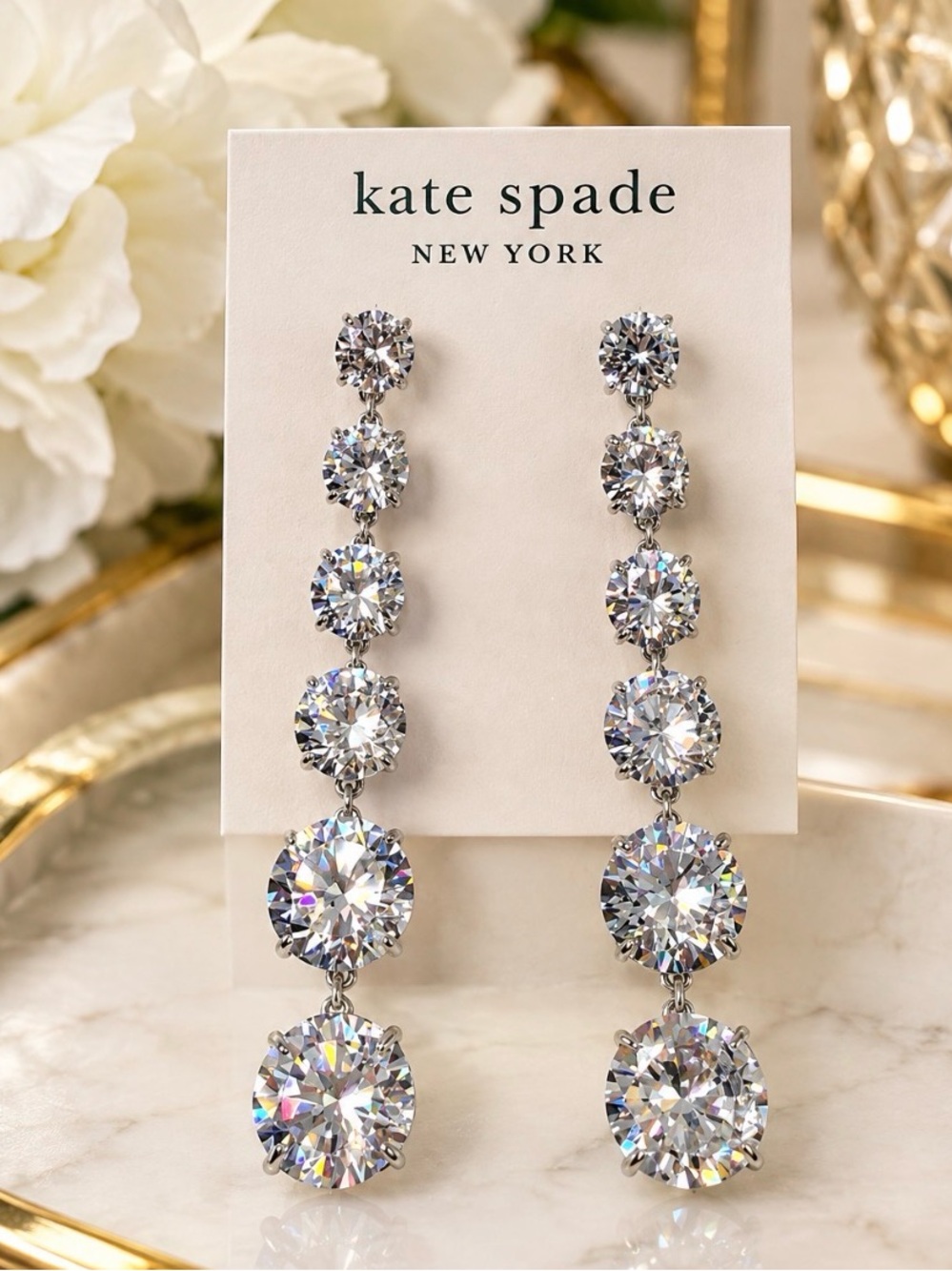 kate spade silver-tone clear crystal linear drop earrings - Picture 4 of 5